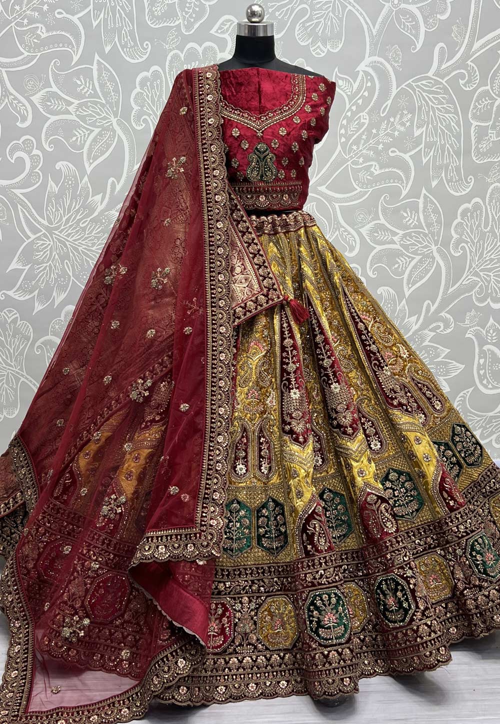 Mustard Velvet Bridal Lehenga Choli 280010