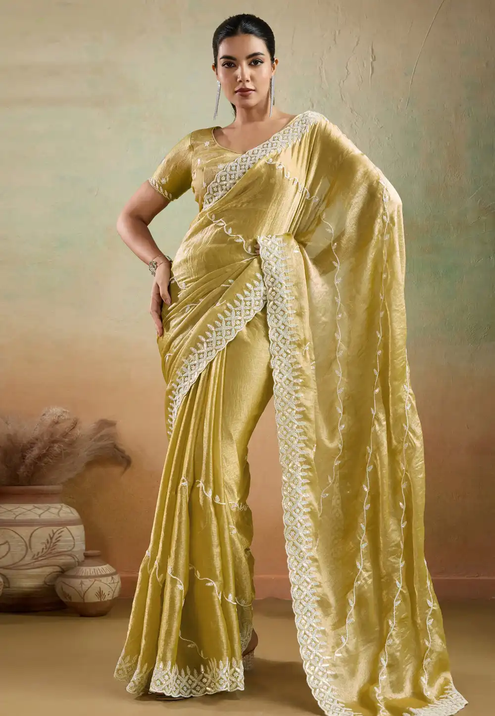 Mustard Velvet Saree With Blouse 316996