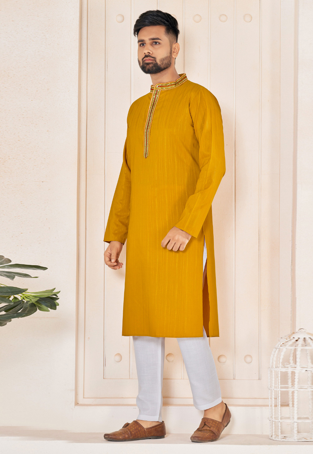 Mustard Viscose Kurta Pajama 281928