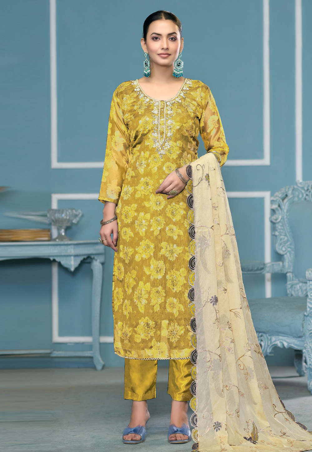 Mustard Viscose Pant Style Suit 307424
