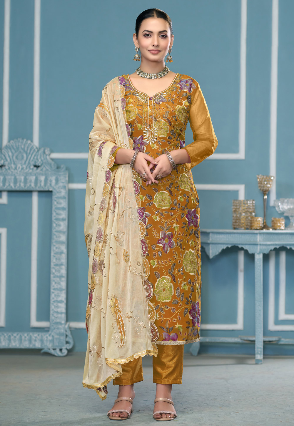 Mustard Viscose Pant Style Suit 307435