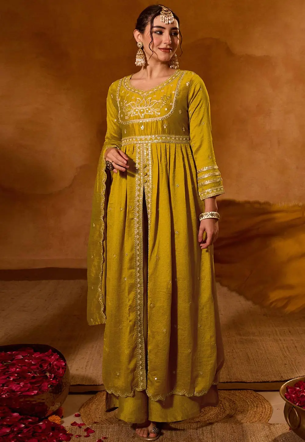 Mustard Viscose Readymade Anarkali Suit 334435