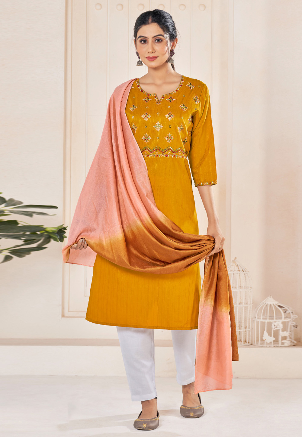 Mustard Viscose Readymade Pakistani Suit 281923