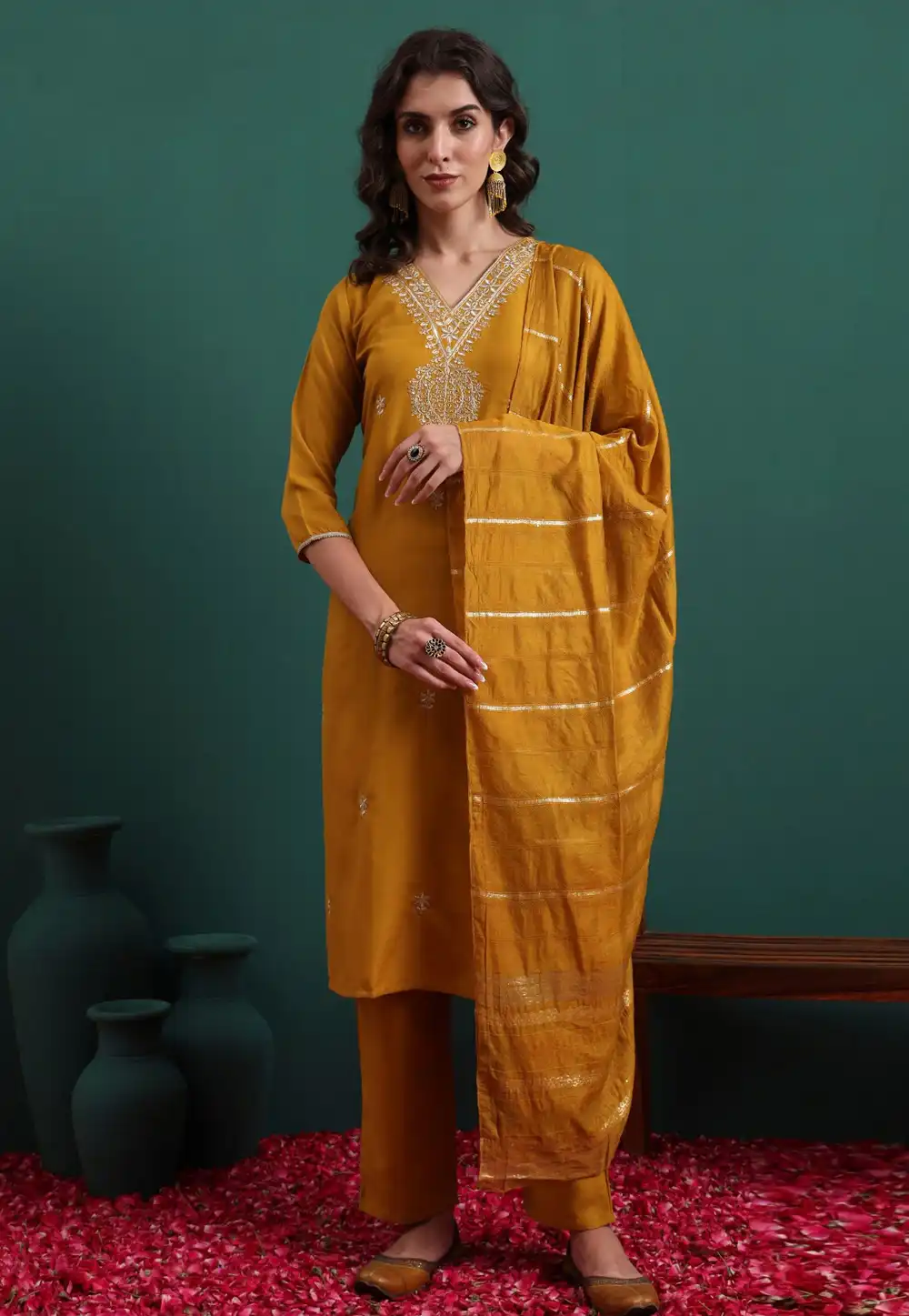 Mustard Viscose Readymade Pakistani Suit 324508