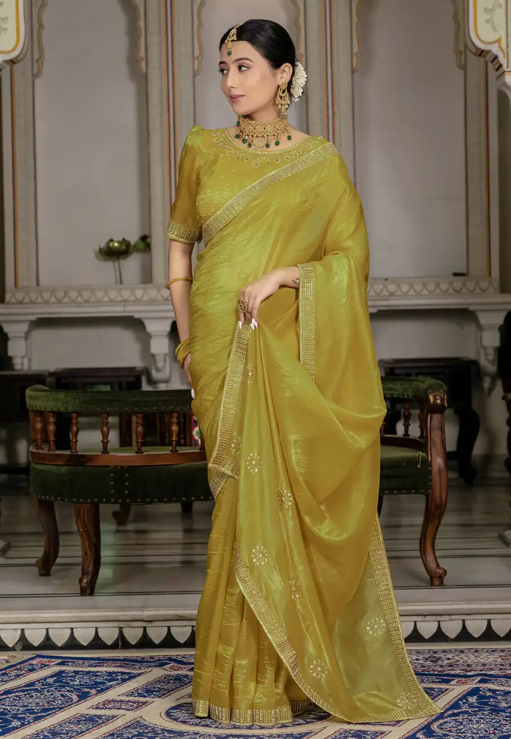 Mustard Viscose Saree With Blouse 309820