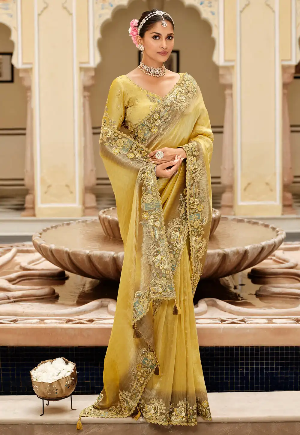 Mustard Viscose Saree With Blouse 317622
