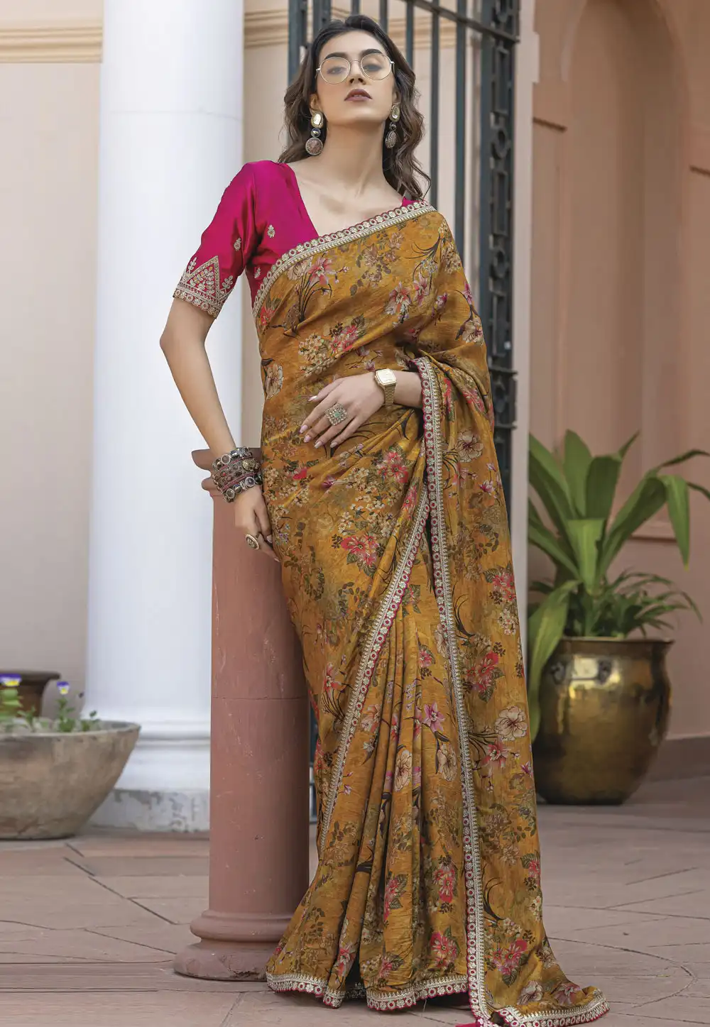 Mustard Viscose Saree With Blouse 316571
