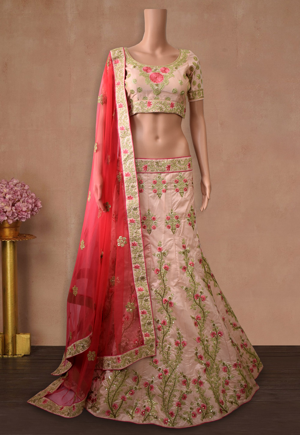 Peach Silk Sequins Work Lehenga Choli 225155