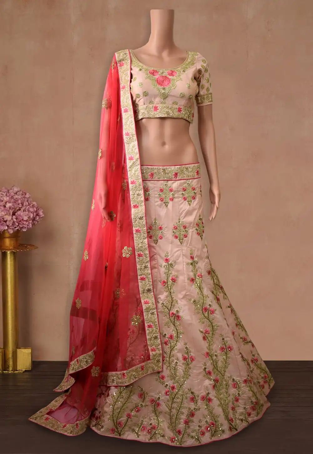 Peach Silk Sequins Work Lehenga Choli 225155