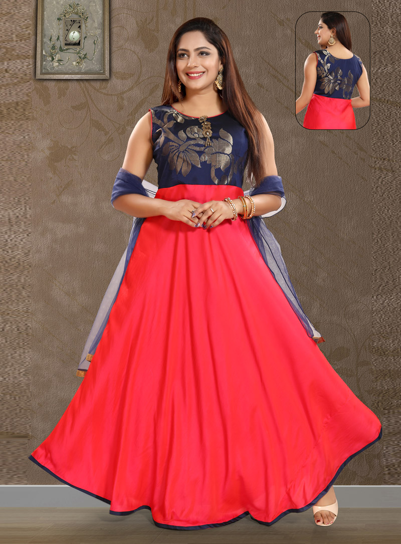 Dark Pink Crepe Readymade Long Anarkali Suit 147212