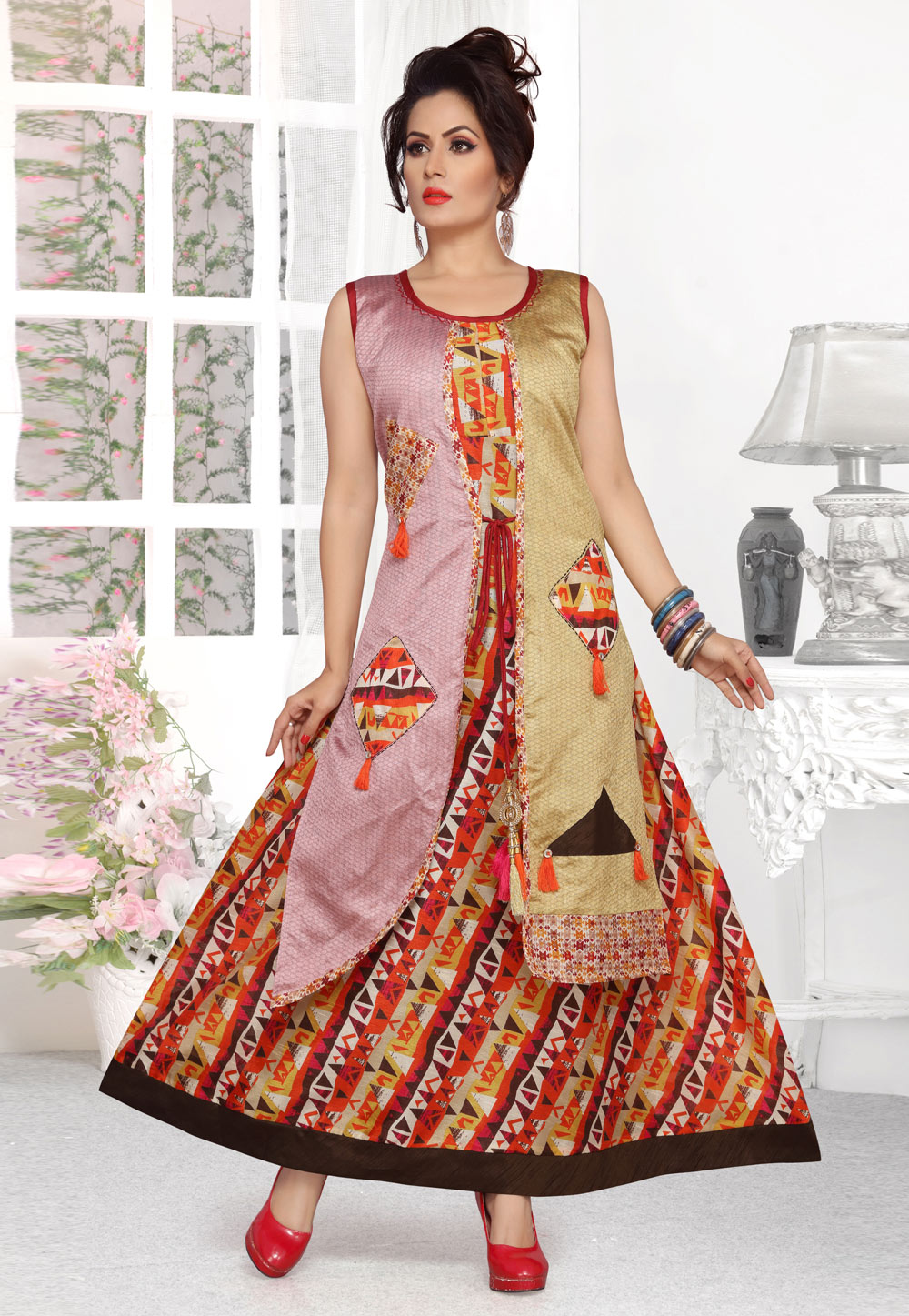 Pink Banglori Silk Readymade Tunic 168779