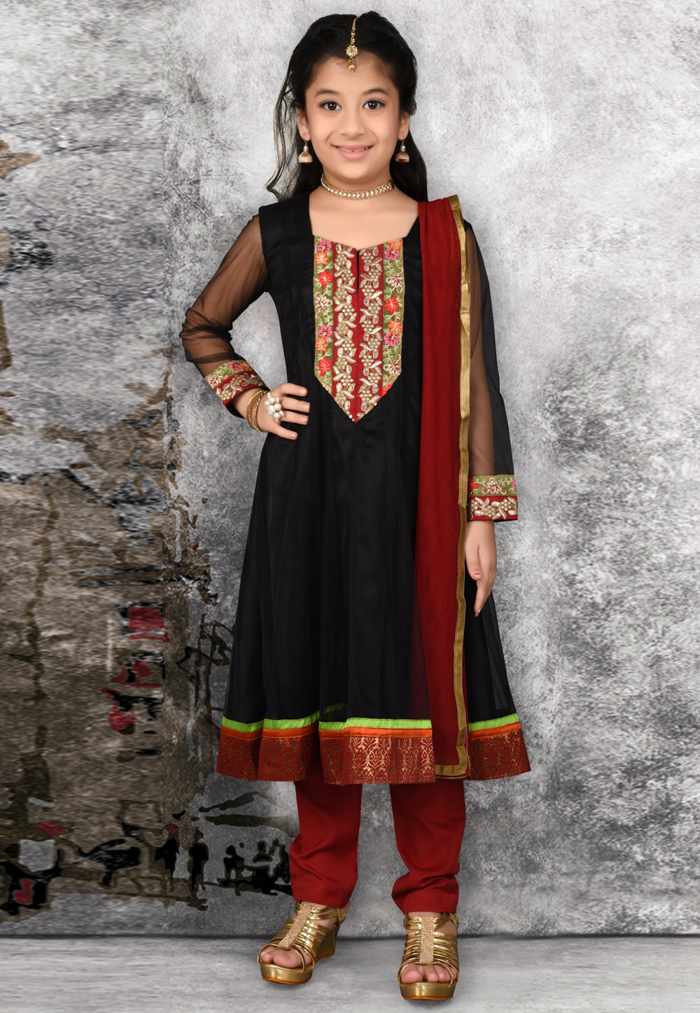 Black Net Kids Salwar Suit 217106