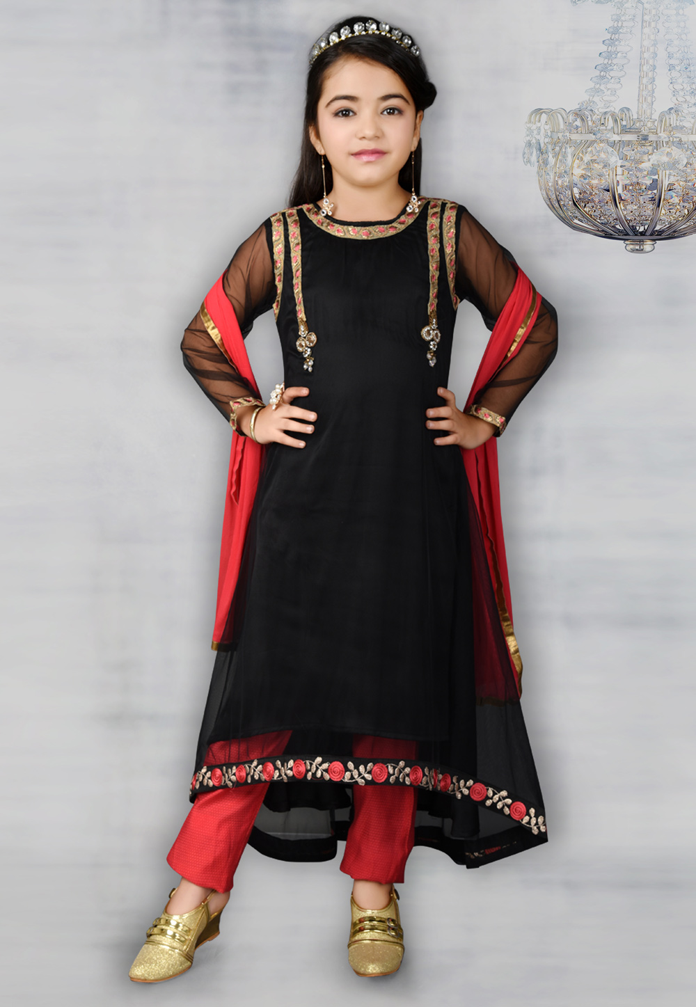 Black Net Kids Pant Style Suit 217114
