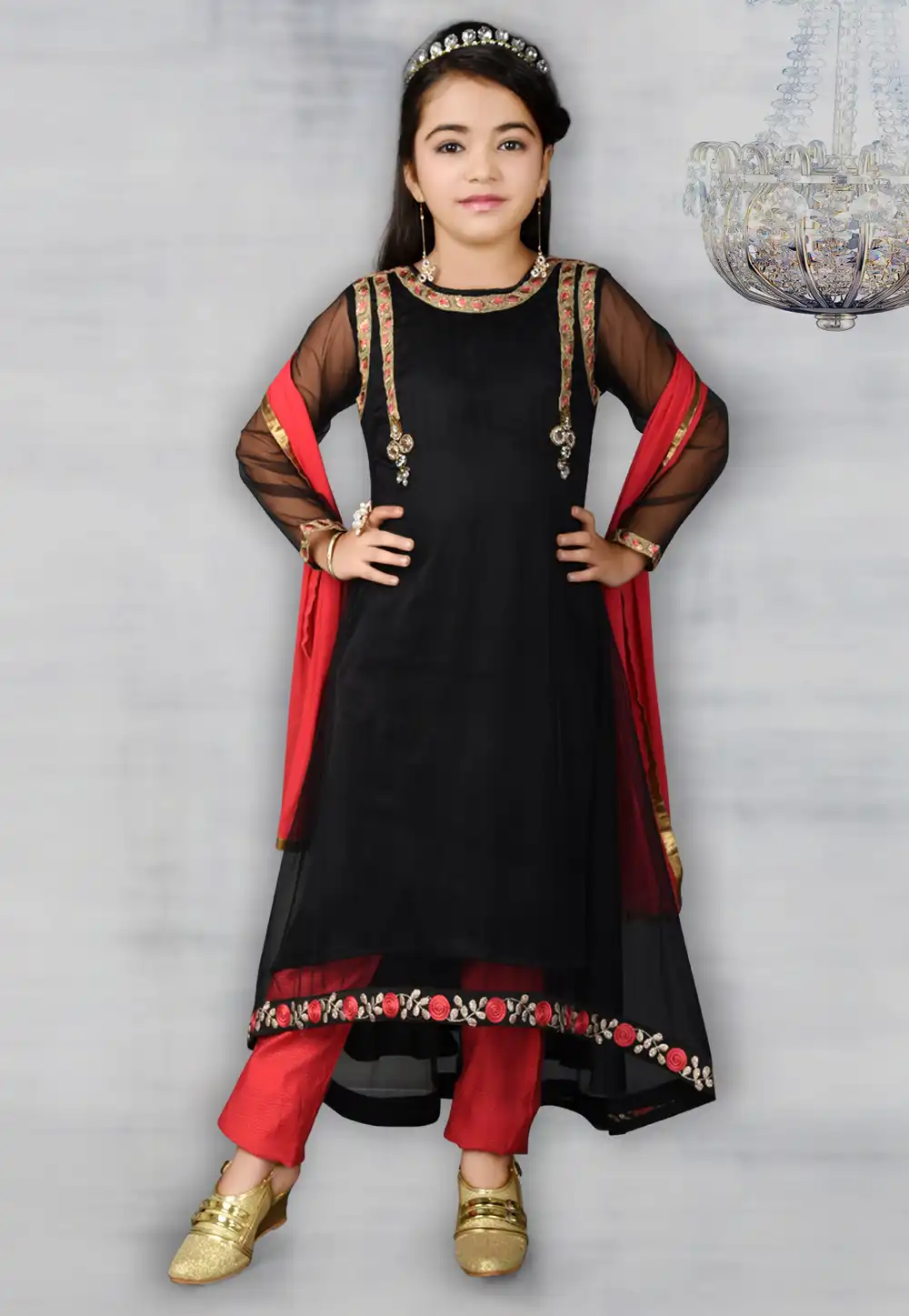 Black Net Kids Pant Style Suit 217114