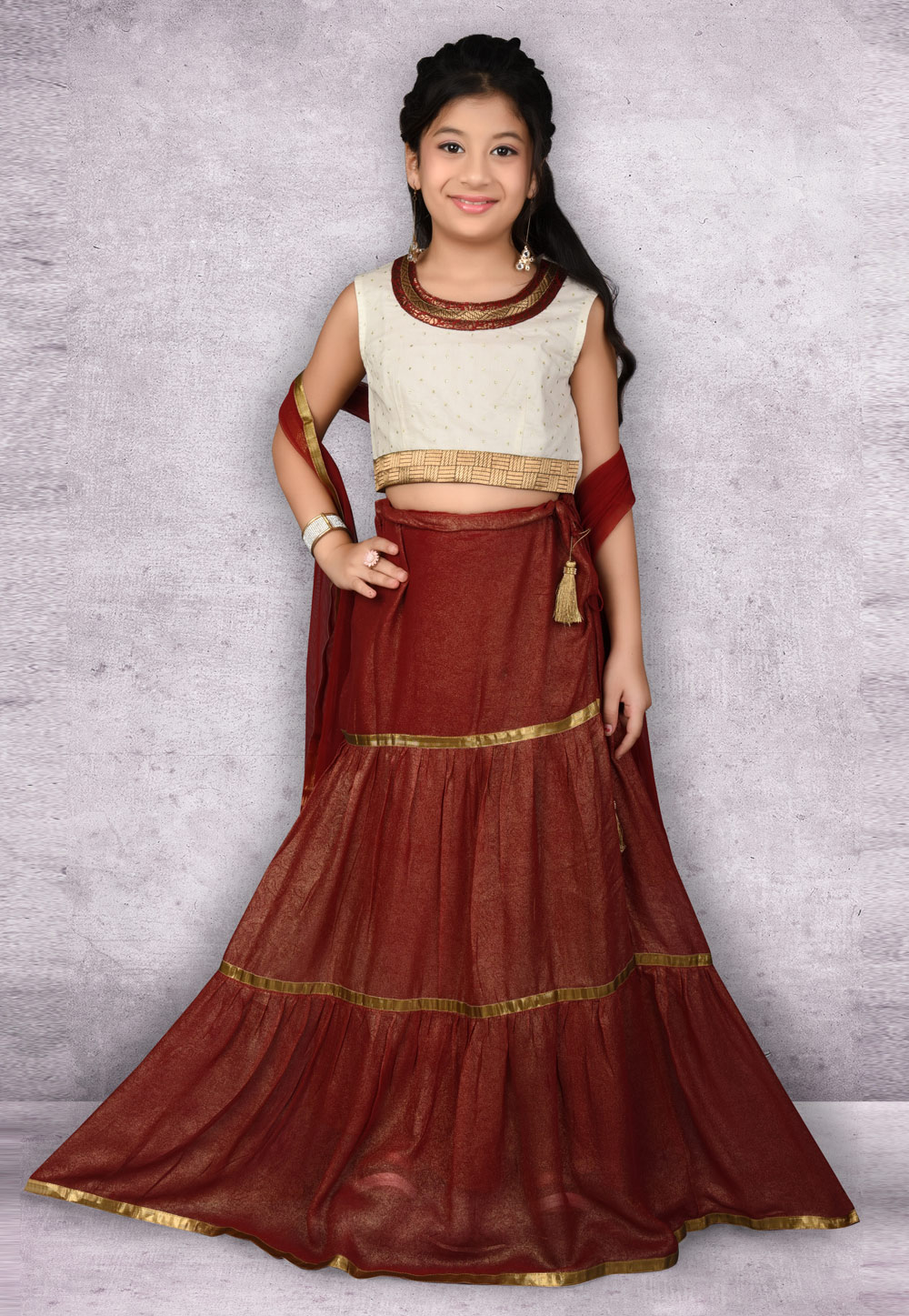 Maroon Shimmer Georgette Kids Lehenga Choli 217121