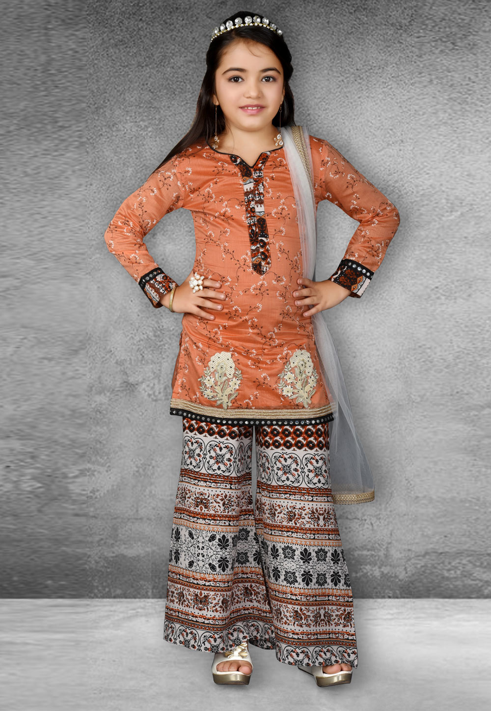 Orange Chanderi Silk Kids Palazzo Suit 217126