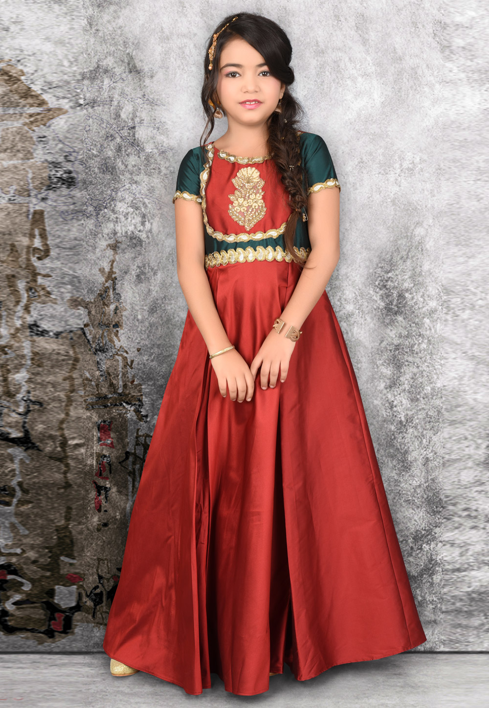 Maroon Taffeta Kids Gown 217132