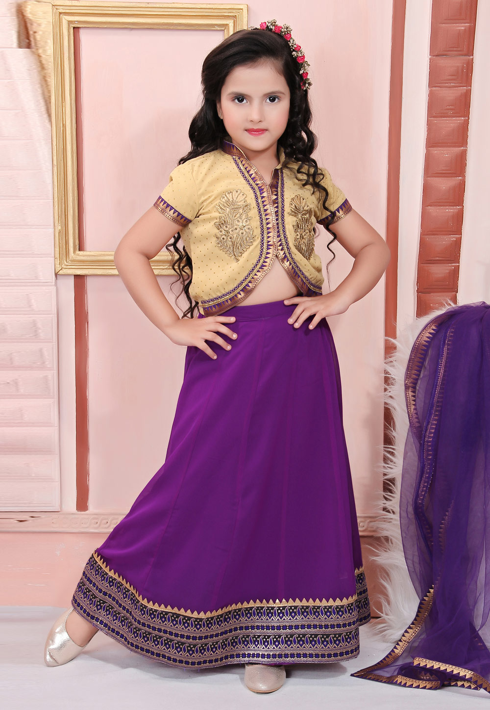 Violet Faux Georgette Kids Lehenga Choli 217150