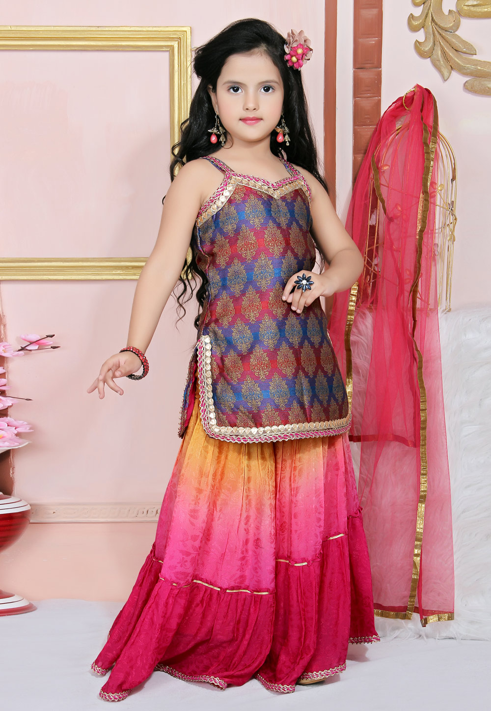 Blue Brocade Kids Salwar Suit 217154