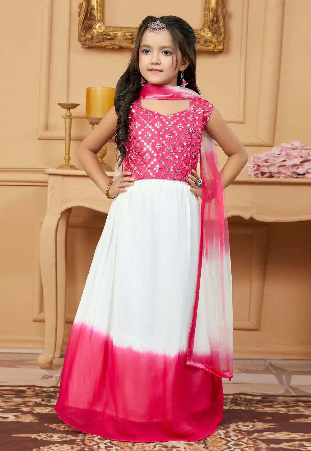 Pink Faux Georgette Kids Lehenga Choli 251480