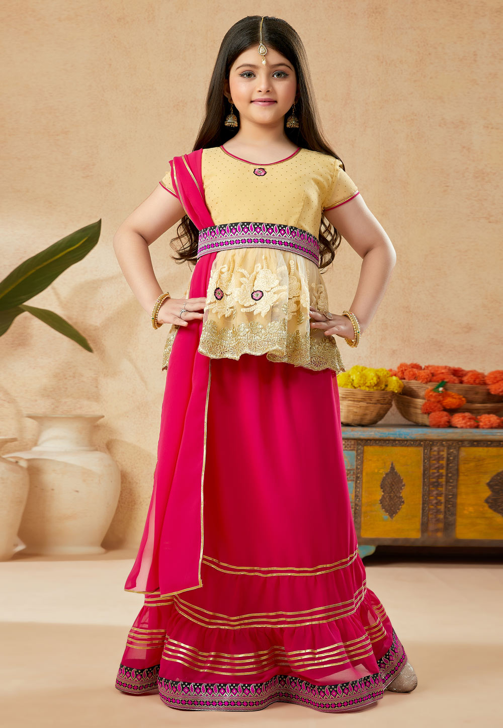 Pink Net Kids Lehenga Choli 251495