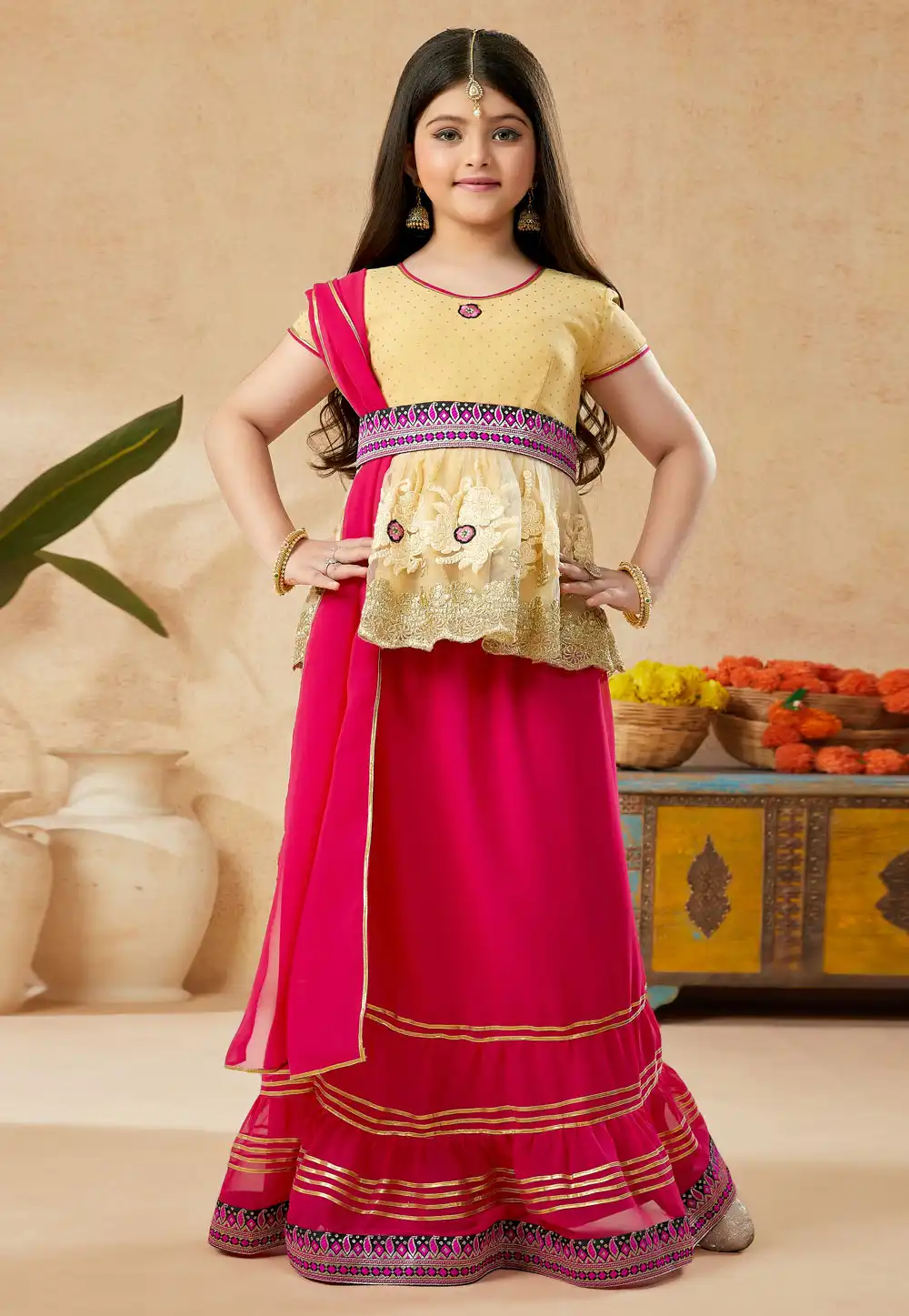 Pink Net Kids Lehenga Choli 251495