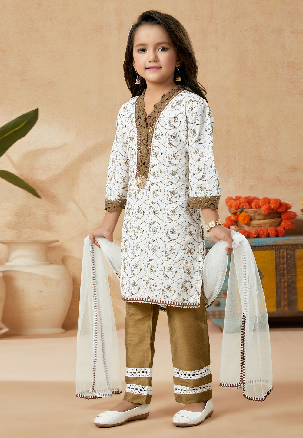 Off White Cotton Kids Pant Style Suit 251496