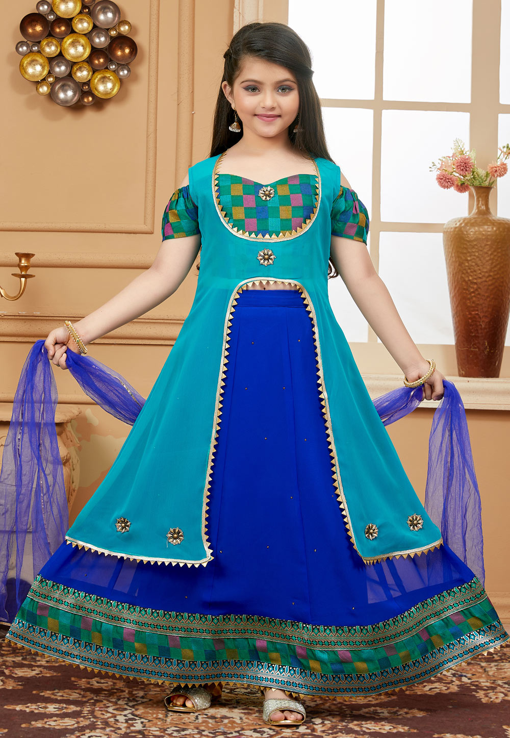 Blue Silk Kids Lehenga Choli 251498