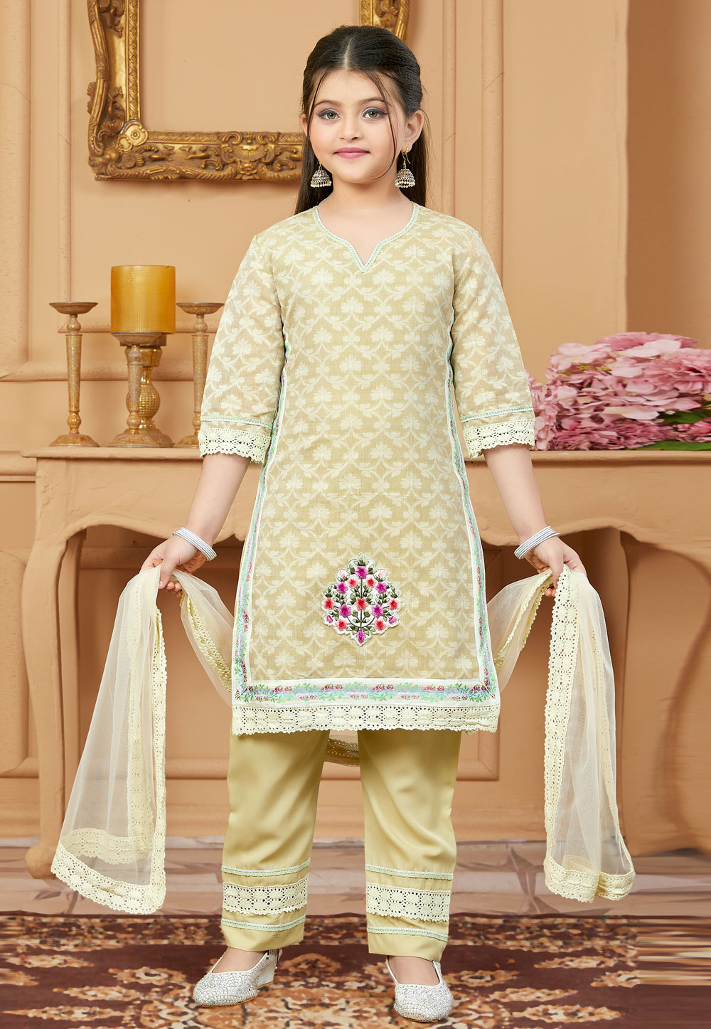 Beige Silk Kids Pant Style Suit 251499