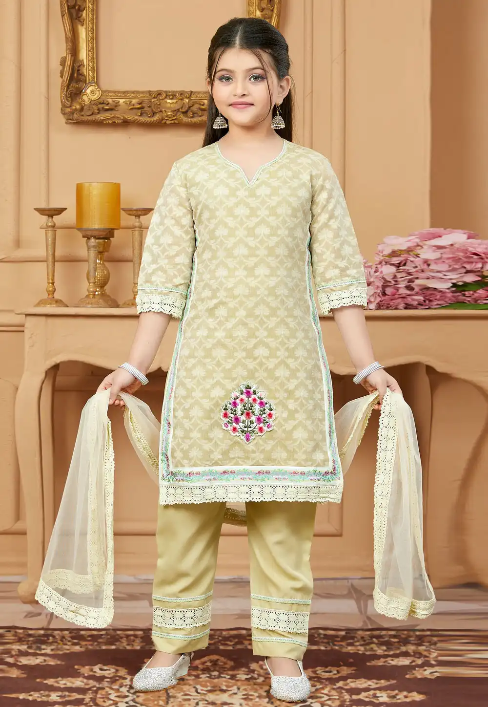 Beige Silk Kids Pant Style Suit 251499