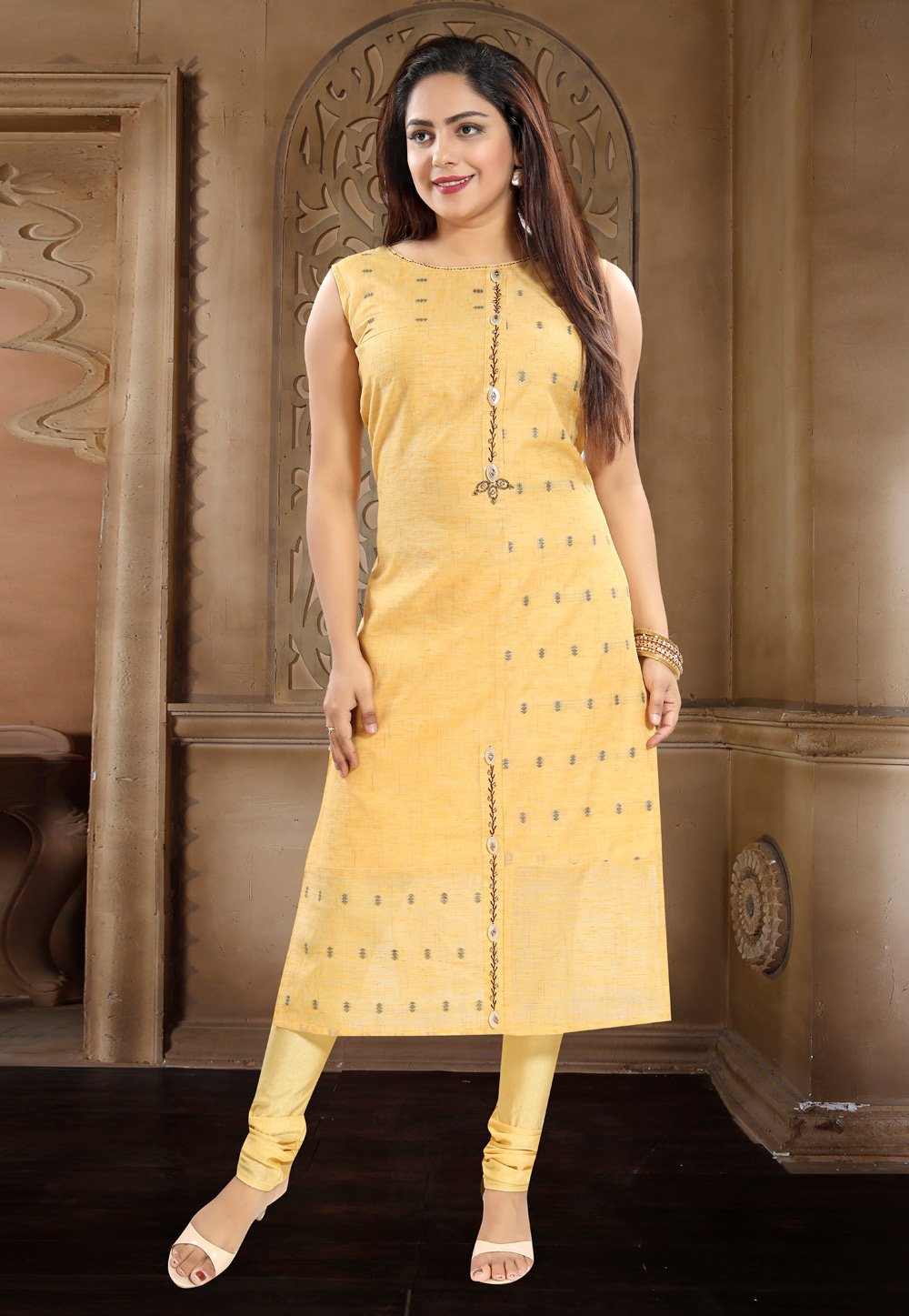 Yellow Cotton Readymade Kurti 156176