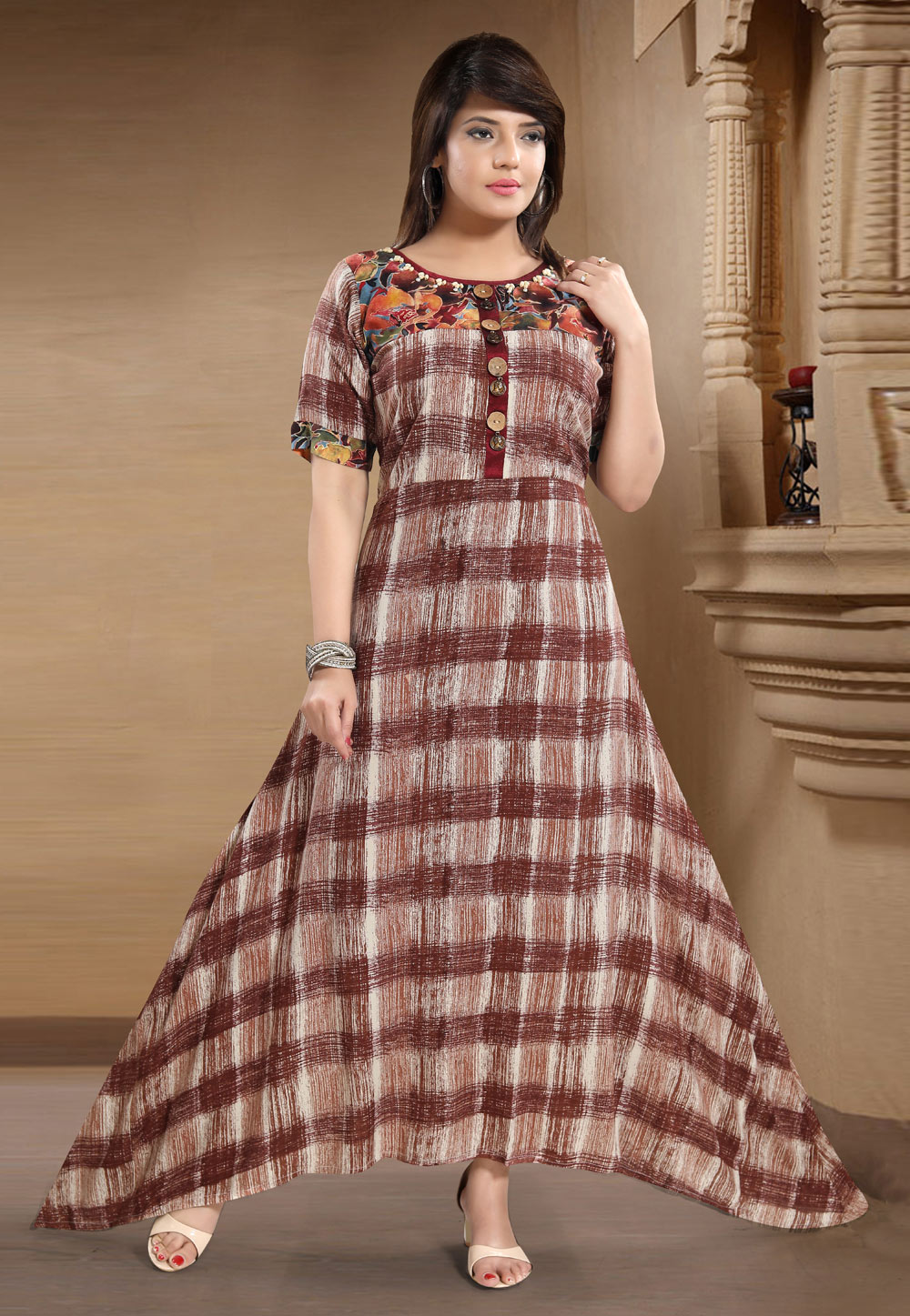 Brown Rayon Readymade Gown 156181