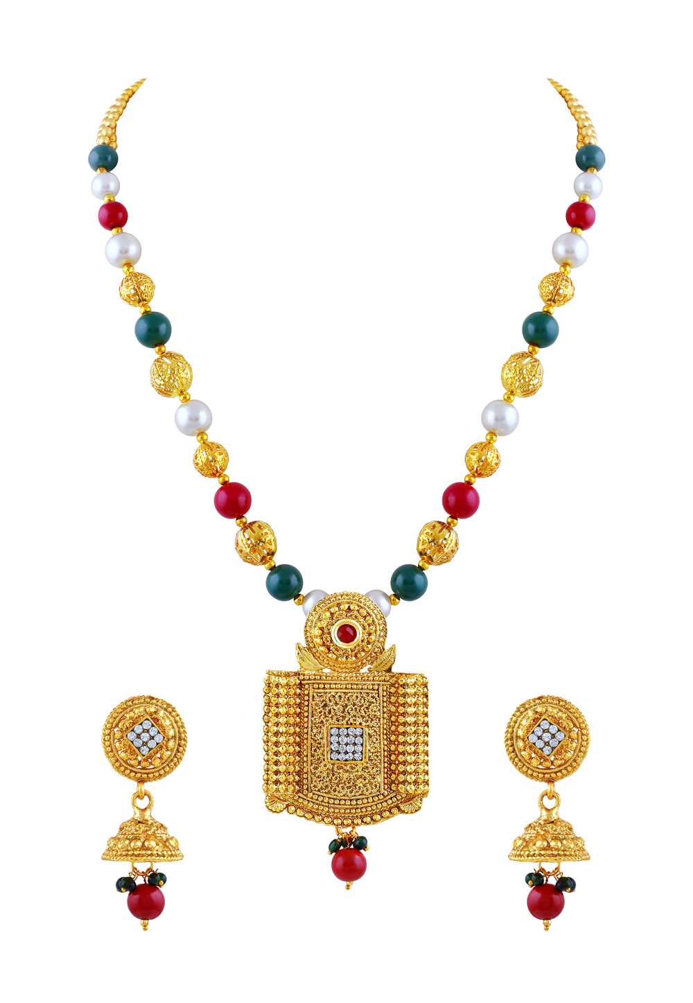 Green Zinc Necklace Set With Earrings 191693