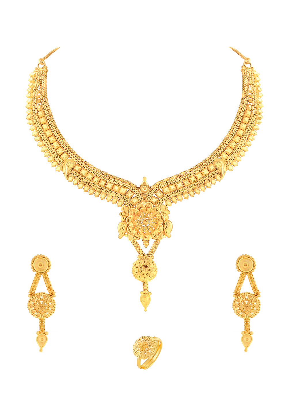 Golden Copper Necklace Set With Earrings and Ring 191698