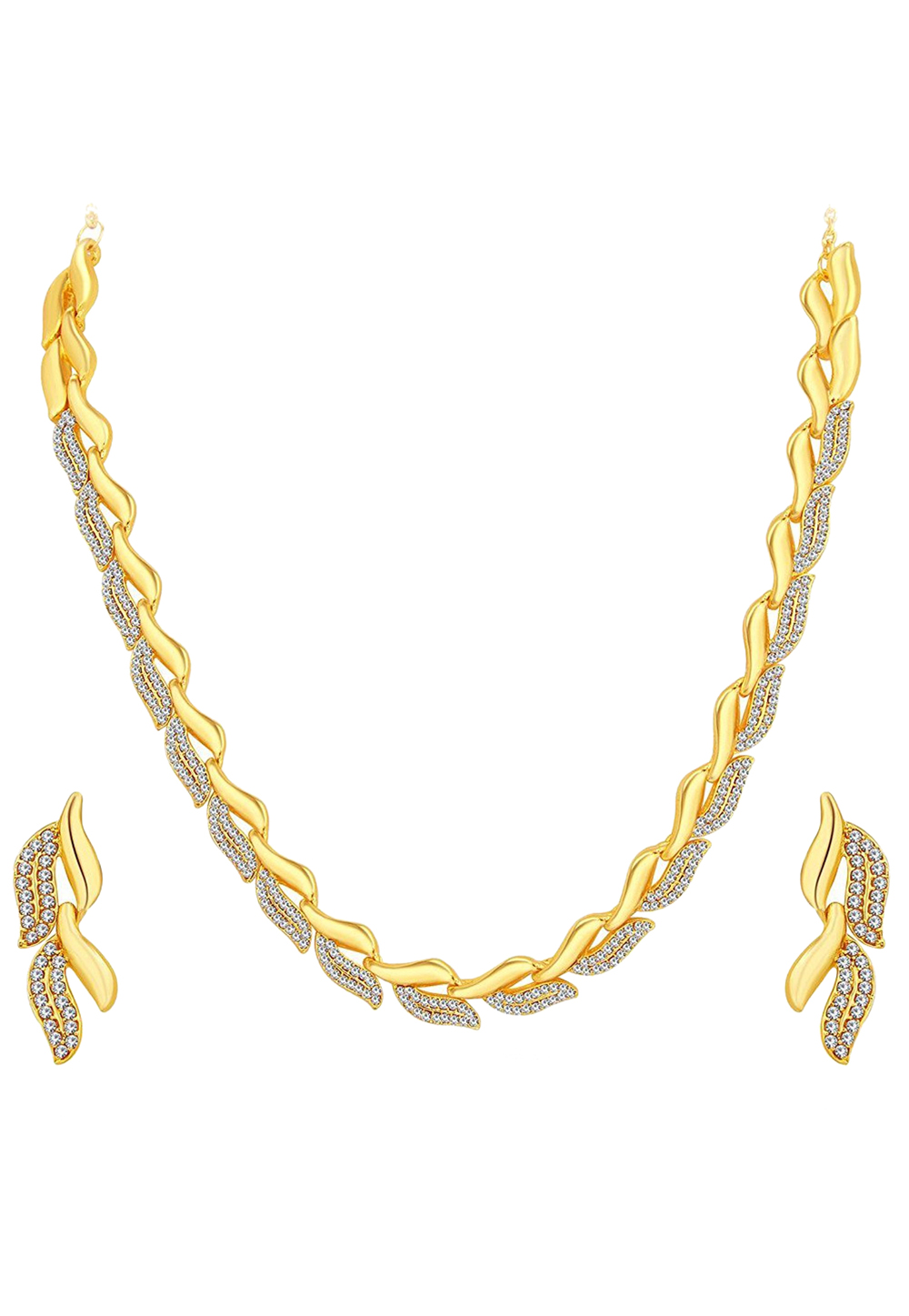 Golden Zinc Necklace Set With Earrings 191699