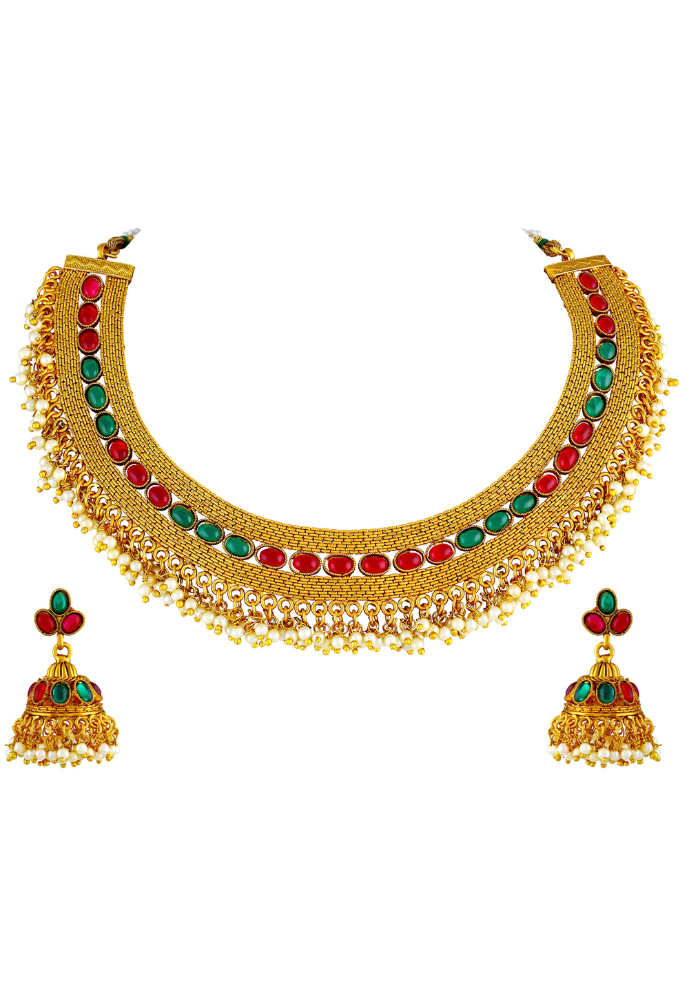 Golden Copper Necklace Set With Earrings 191743