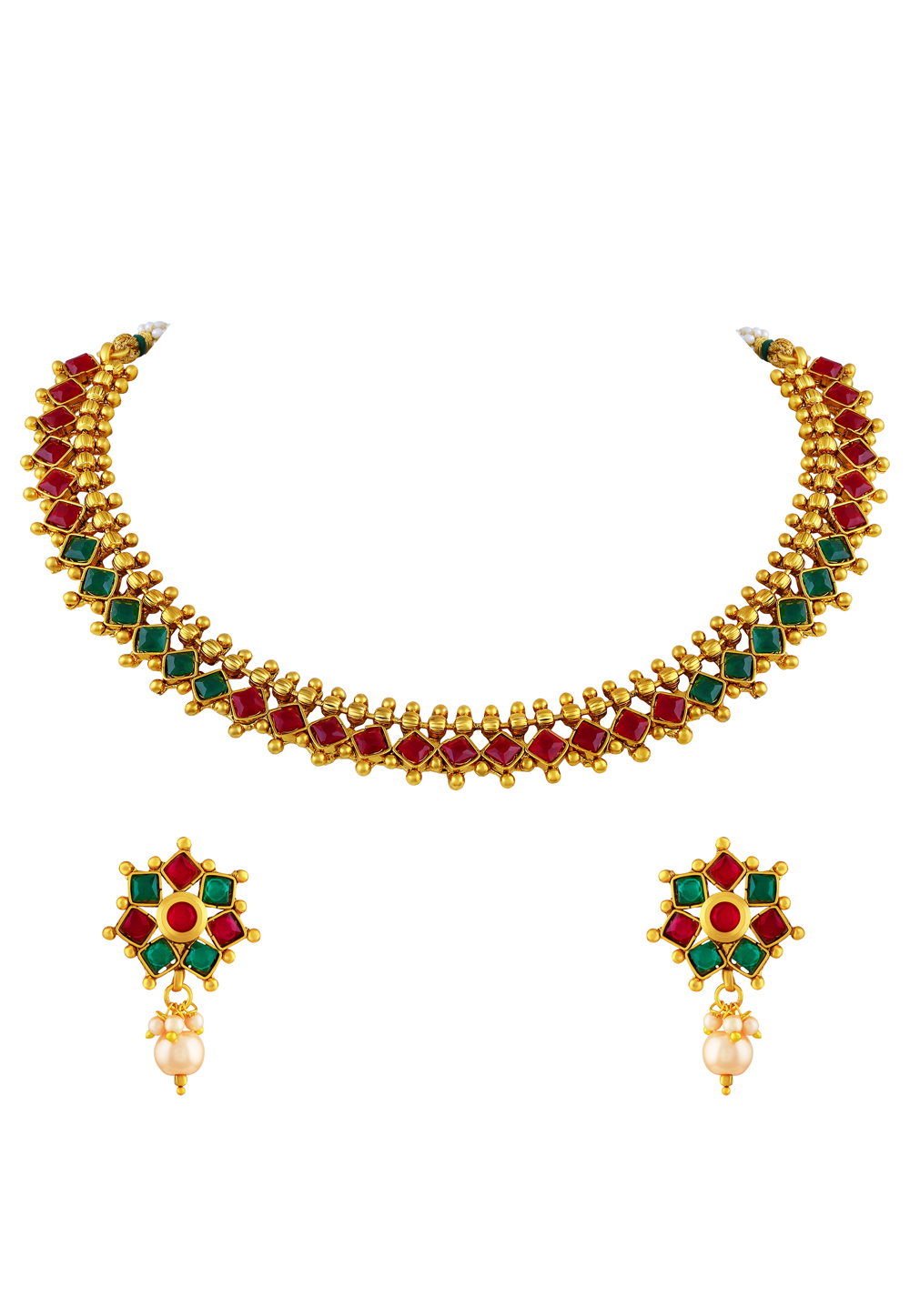 Golden Copper Necklace Set With Earrings 191745