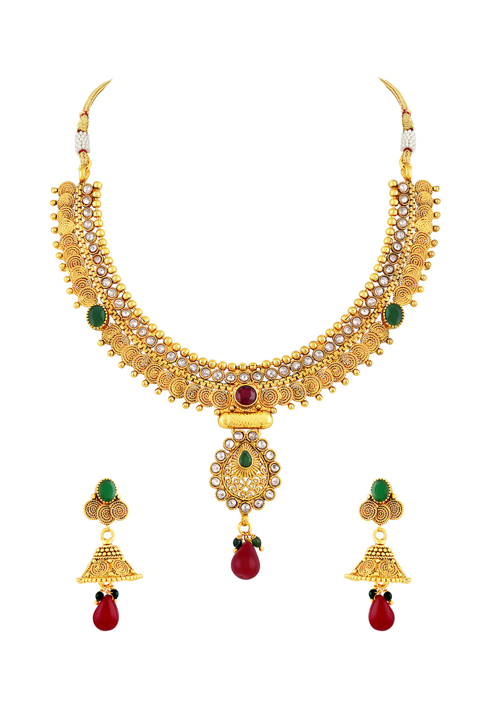 Golden Copper Necklace Set With Earrings 191749