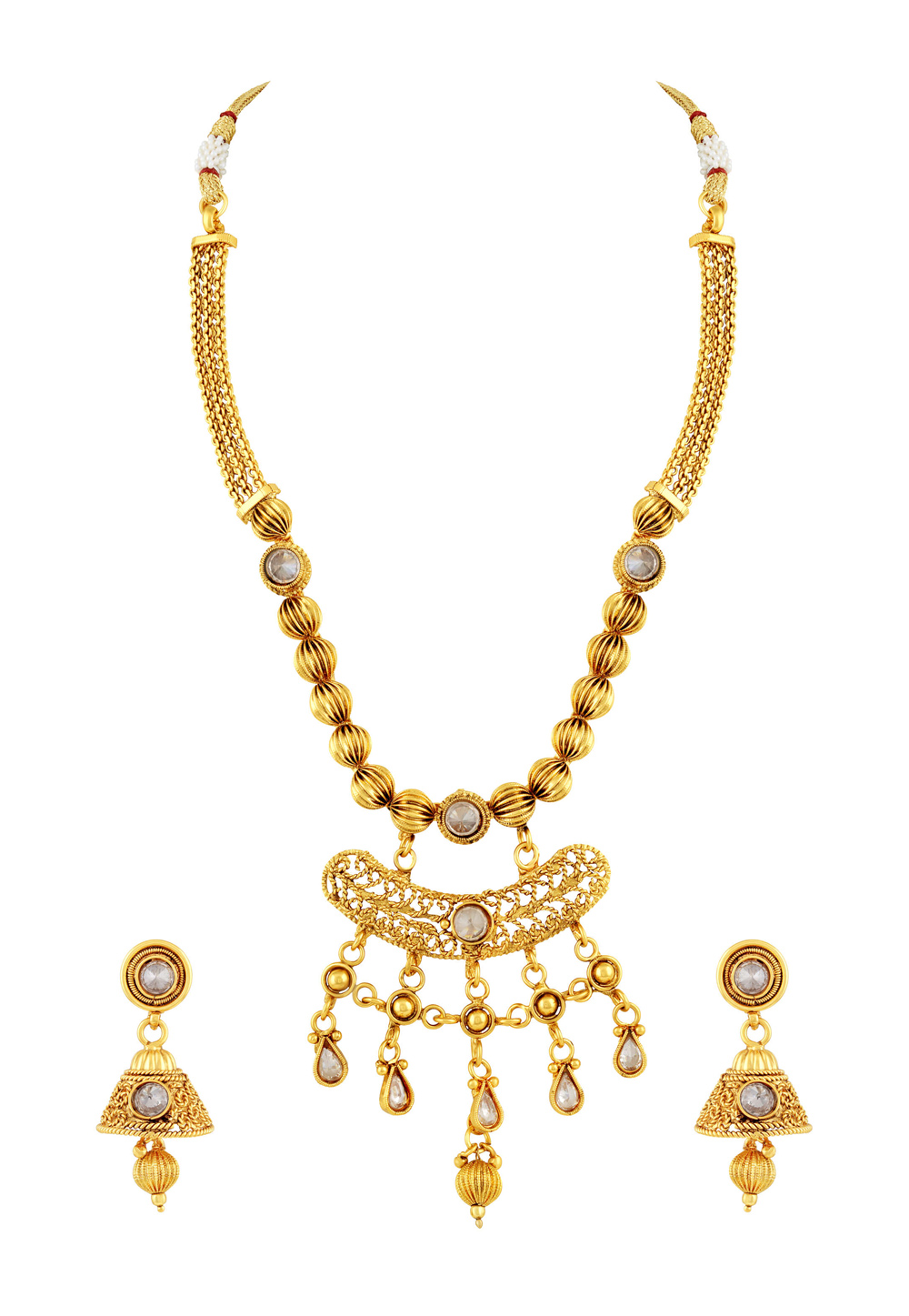 Golden Copper Necklace Set With Earrings 191753