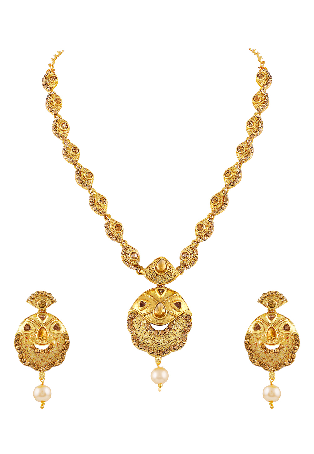 Golden Zinc Necklace Set With Earrings 191781