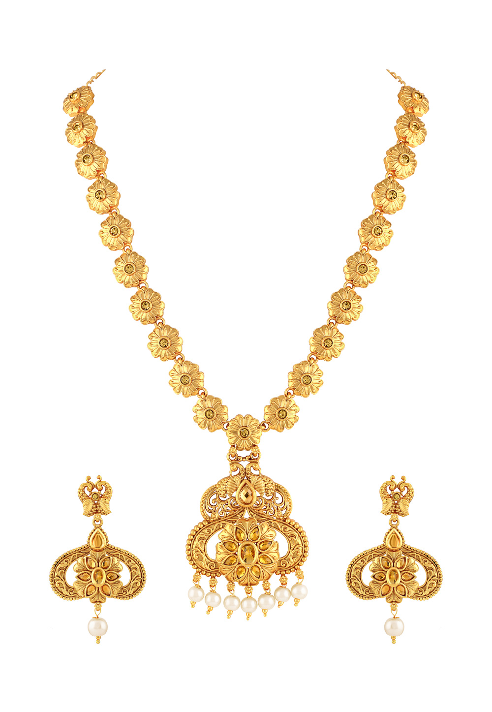 Golden Zinc Necklace Set With Earrings 191798