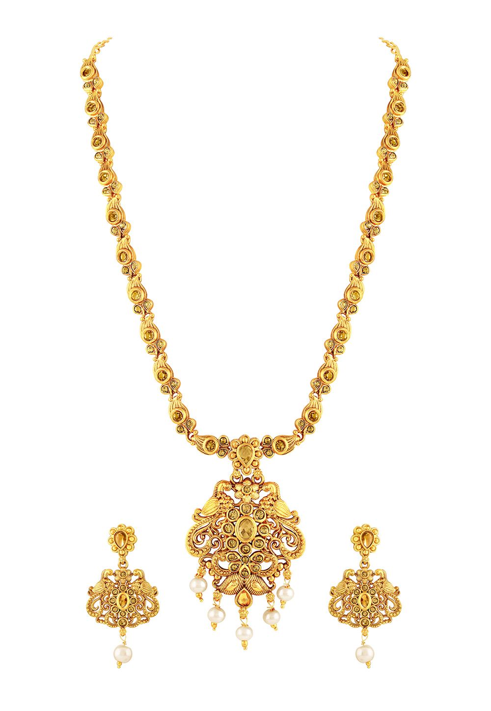 Golden Zinc Necklace Set With Earrings 191800