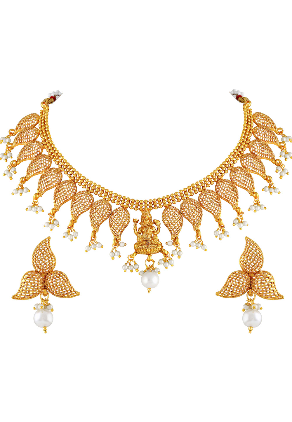 Golden Brass Necklace Set With Earrings 191811