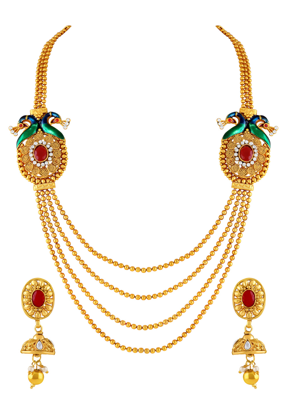Golden Zinc Necklace Set With Earrings 191819