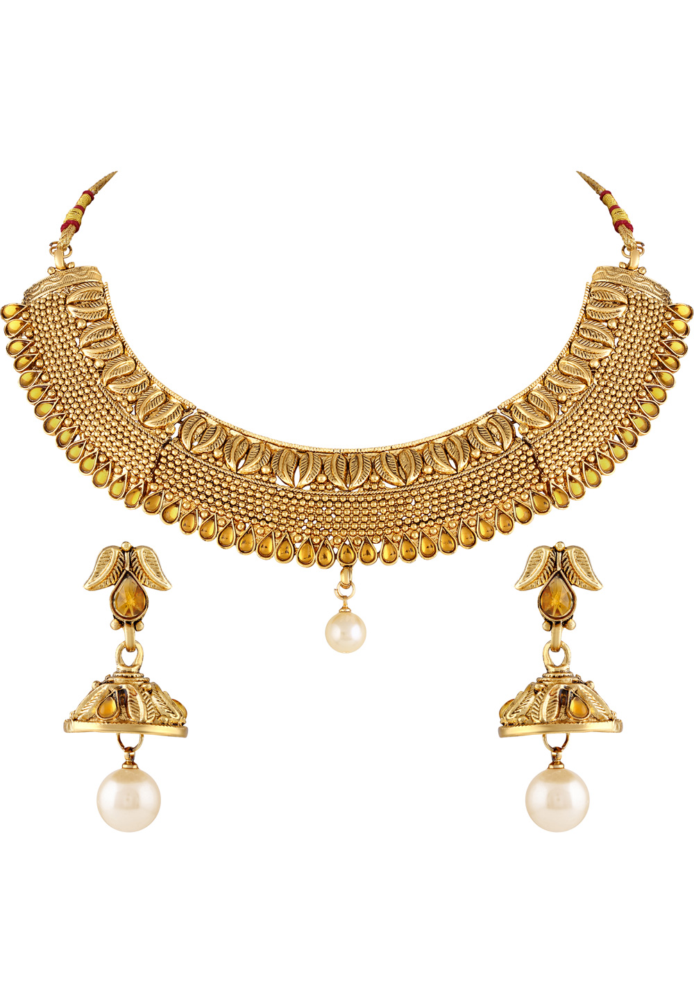 Golden Zinc Necklace Set With Earrings 191826