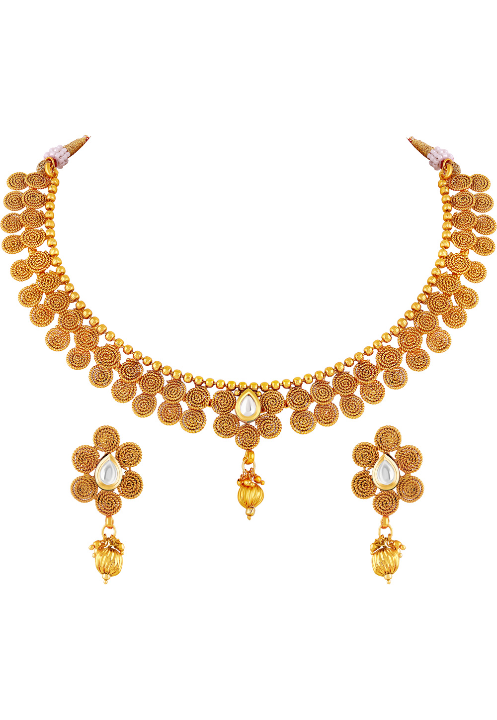 Golden Copper Necklace Set With Earrings 191831