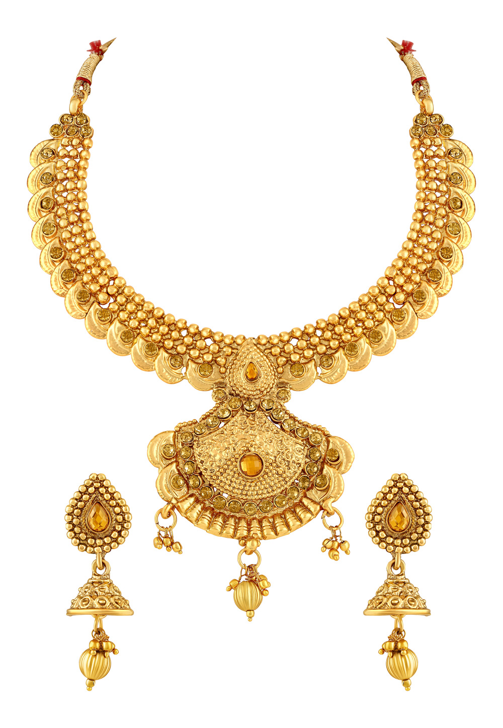 Golden Zinc Necklace Set With Earrings 191846