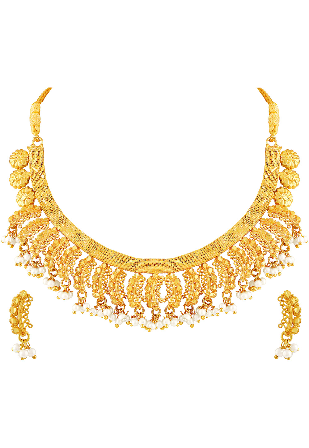 Golden Brass Necklace Set With Earrings 191859