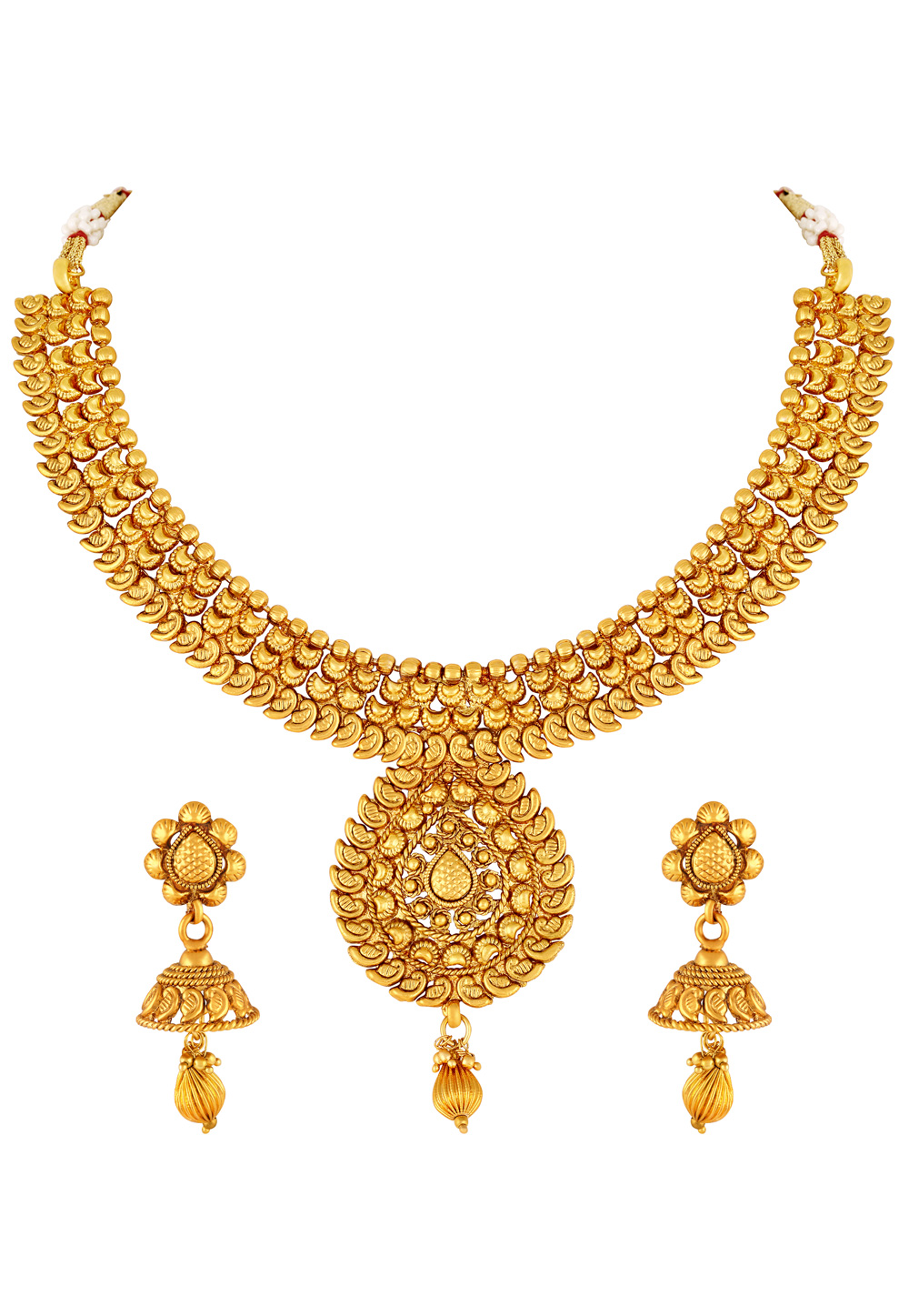Golden Copper Necklace Set With Earrings 191868