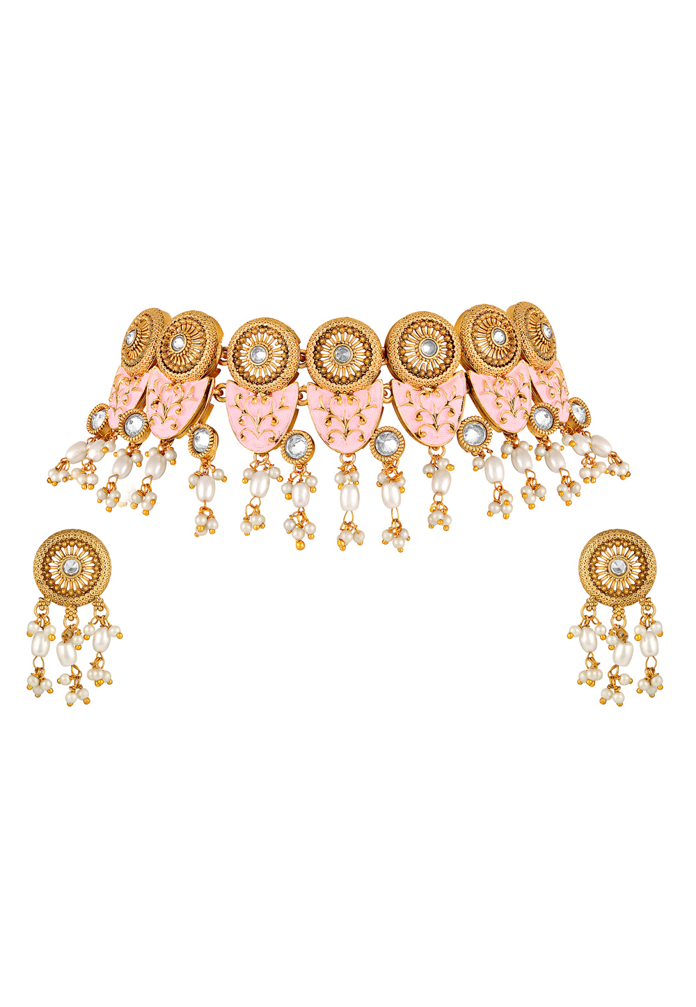 Pink Zinc Necklace Set With Earrings 191901